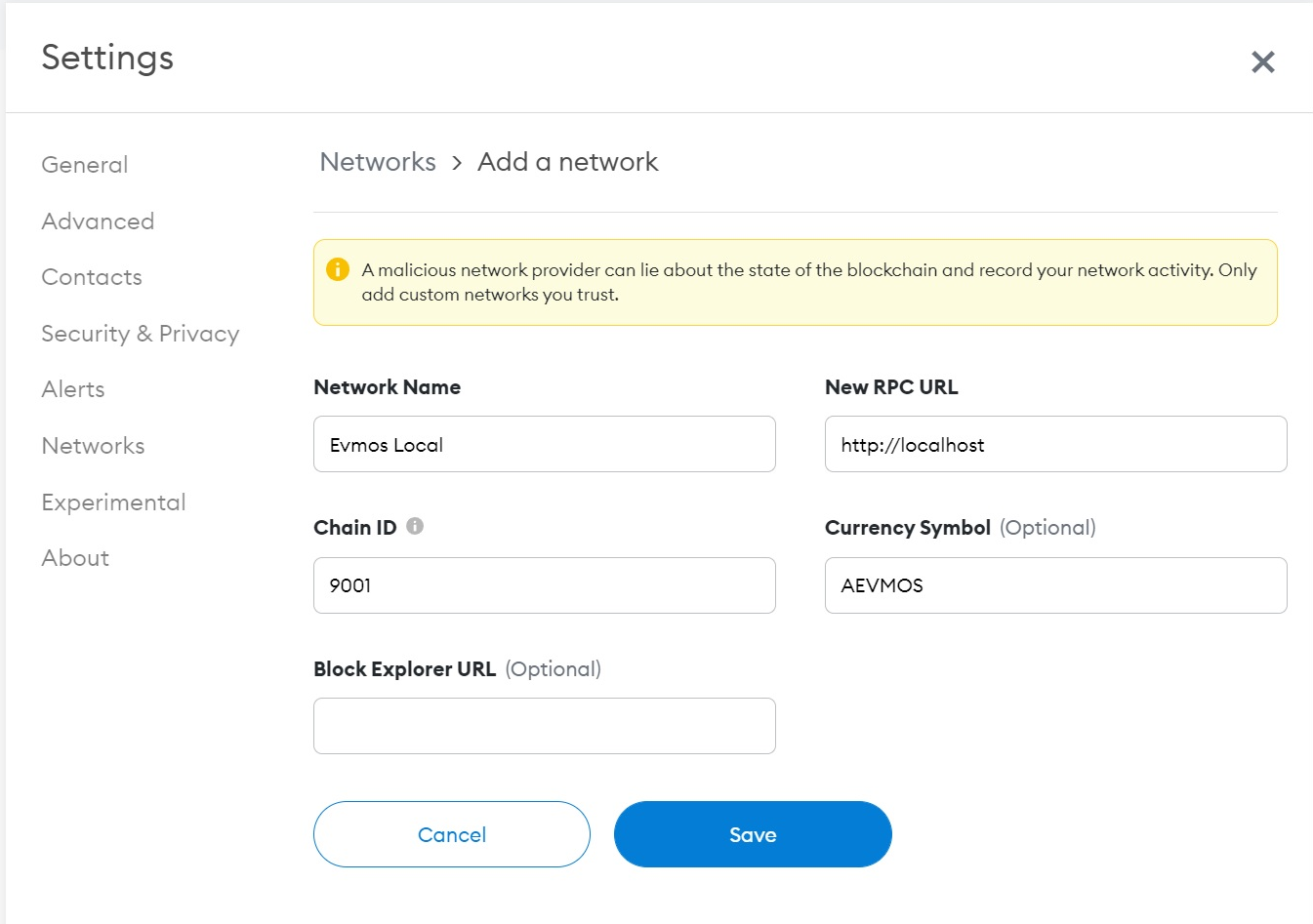 metamask networks settings